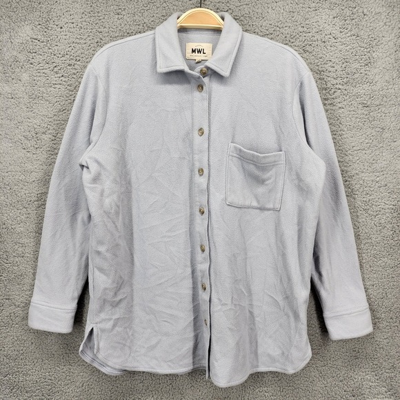MWL Madewell Fleece Oversized Shirt Jacket Light Blue XS Button Up Pocket - Picture 1 of 12